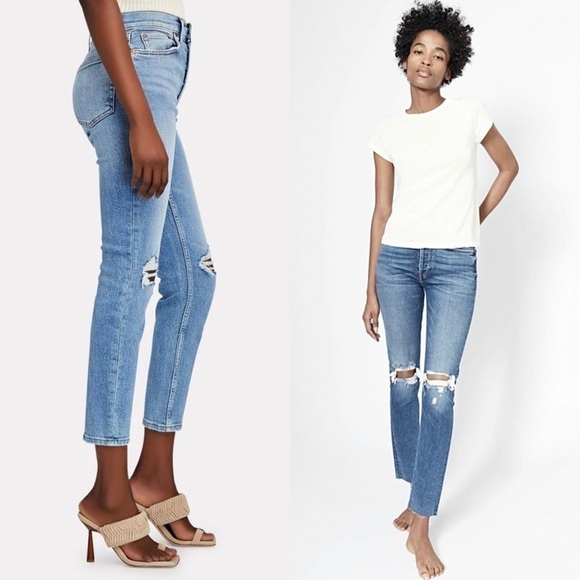 NWT RE/DONE 90s‎ High Waist Distressed Denim Ripped Knee Ankle Crop Jeans 26 - Picture 4 of 9